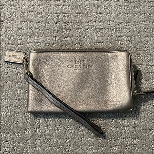 Coach Silver Wristlet with Black Strap